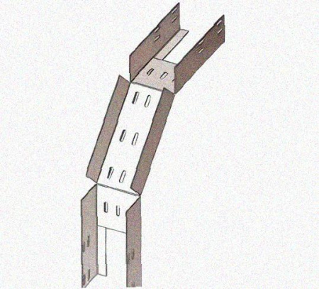 Лоток перфорированный КС 200х150-90 УХЛ1 для поворота трассы вниз на 90, оцинкованный лист S1,0