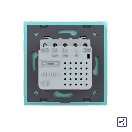 Двухклавишный проходной сенсорный выключатель Module, цвет зеленый Livolo