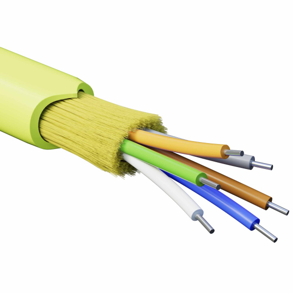 Кабель волоконно-оптич., расп.,арамидные упр.нити, внутр., нг(А)-HF, 6 ОВ, категория OM5(G.651.1) плотный буфер, 0,4 кН, барабан 2000 м DKC