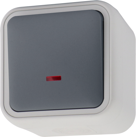 Donel W55 Выключатель звонкового типа 1-кл. накладной, с подсв., серый, IP55, серия (тип) DIP55
