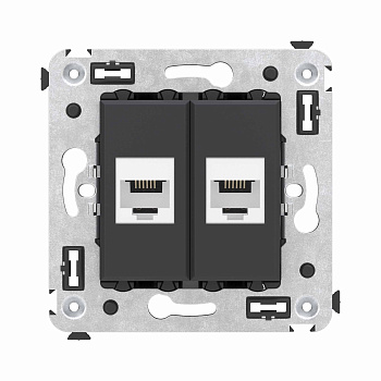 Телефонная розетка RJ-12 без шторки в стену двойная, "Avanti", "Черный матовый" DKC