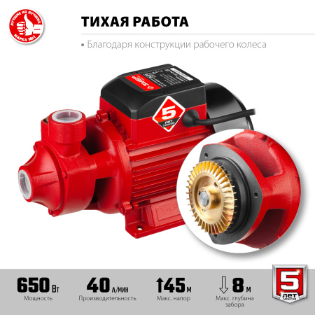 Поверхностный насос, 650 Вт, вихревой ЗУБР