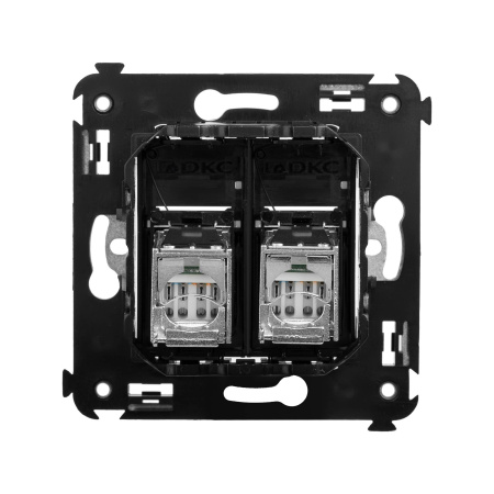Компьютерная розетка RJ-45 в стену, кат.6 двойнаяэкранированная,"Avanti", "Черный квадрат" DKC