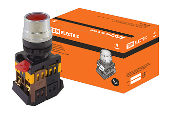 Кнопка ABLF-22 красный d22мм неон/230В 1з+1р TDM