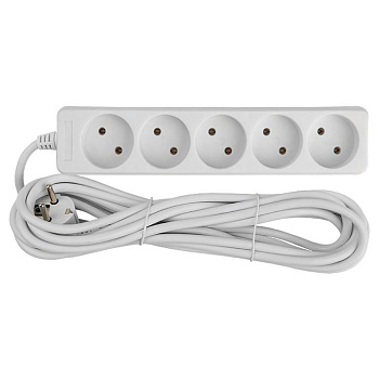 Удлинитель бытовой GES-10-2x075-5-5m, 10А, 2х0,75 мм2, 5 мест, 5 метров, без заземления, без вылючателя General