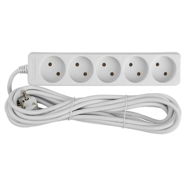 Удлинитель бытовой GES-10-2x075-5-5m, 10А, 2х0,75 мм2, 5 мест, 5 метров, без заземления, без вылючателя General