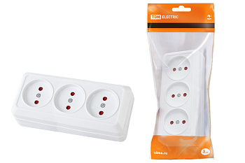 Розетка 3-х местная горизонтальная 2П открытой установки IP20 10A с з/ш белая "Ладога" TDM Розетка 3-х местная горизонтальная 2П открытой установки IP20 10A с з/ш белая "Ладога" TDM