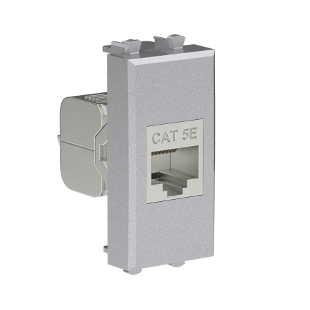 Компьютерная розетка RJ-45 без шторки модульная, кат.5е экранированная, "Avanti", "Закаленная сталь", 1 модуль DKC