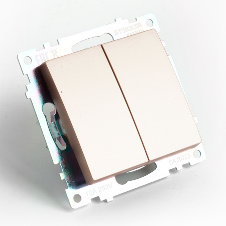 Переключатель 2-клавишный (механизм), STEKKER GLS10-7107-02, 250V, 10А, серия Катрин, шампань