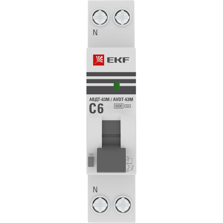 Дифференциальный автоматический выключатель АВДТ-63М 6А 10мА (1мод, хар, С, электронный, тип А) 6кА PROxima EKF