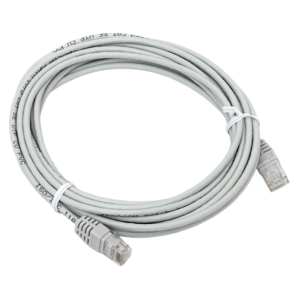 Патч-корд TERACOM Cat,5E (1Гбит/с) неэкранированный UTP оболочка PVC серый (5м) EKF