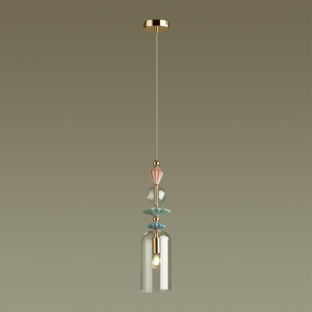 Подвес E14 1*40W 4855/1 BIZET золото/раноцветн./керамика/стекло ODEON LIGHT