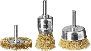 Профессионал. Набор щеток для дрели, витая стальная латунированная проволока 0,3мм, 24/50/50мм, 3шт ЗУБР