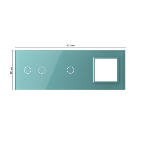 Панель для двух сенсорных выключателей и розетки, 3 клавиши (2+1), цвет зеленый, стекло Livolo