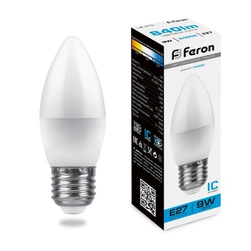 Лампа светодиодная Feron LB-570 Свеча E27 9W 6400K фото 2