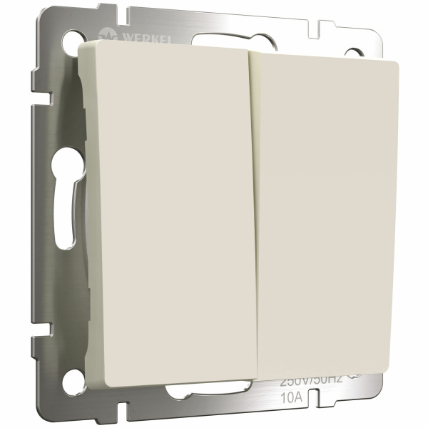Выключатель двухклавишный проходной (айвори матовый) СУ IP20 Werkel