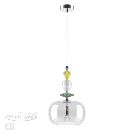 Подвес E14 1*40W 4893/1A BIZET хром/раноцветн./керамика/стекло ODEON LIGHT