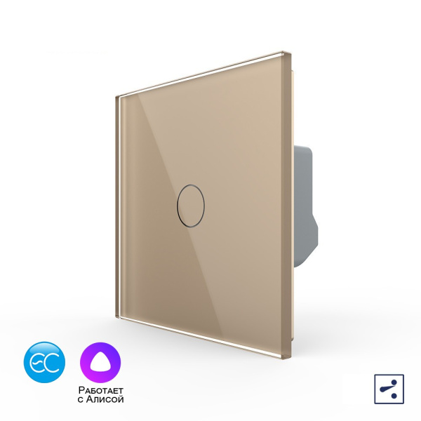 Одноклавишный проходной умный сенсорный выключатель EC, 1 пост, цвет золотой Livolo