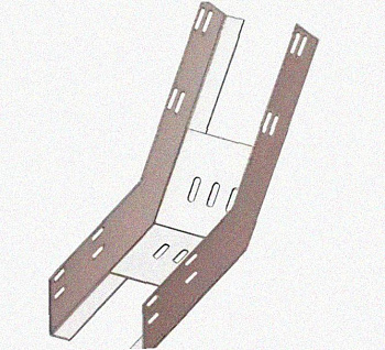 Лоток перфорированный КП 400х80-45 УТ1,5 для поворота трассы вверх на 45, оцинкованный лист S1,5