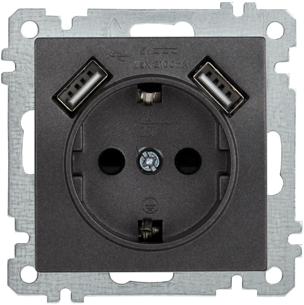 Розетка РЮш10-1-Б с з/з с защитной шторкой 16А USBх2 2,1A BOLERO антрацит IEK Розетка РЮш10-1-Б с з/з с защитной шторкой 16А USBх2 2,1A BOLERO антрацит IEK