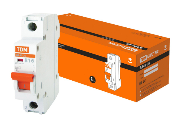 Выключатель автоматический ВА МОД ВА47-29 1П 16А 4,5кА В TDM