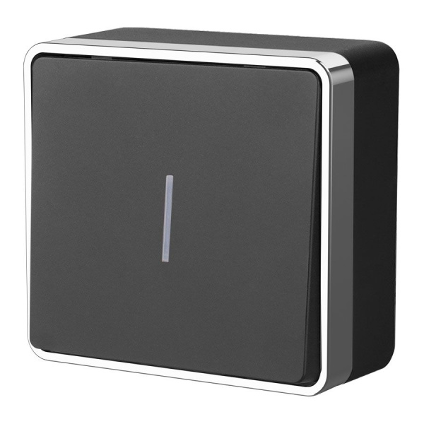 Выключатель одноклавишный с подсветкой (черный/хром) Gallant ОУ IP20 Werkel