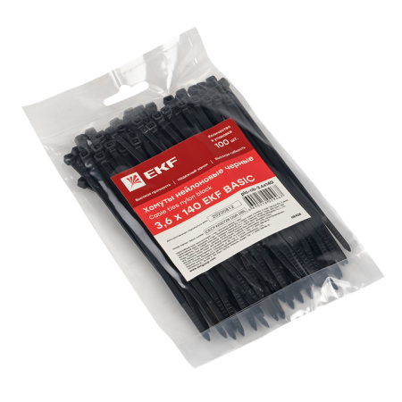 Хомут нейлоновый черный (3,6х140) (100шт) Basic EKF