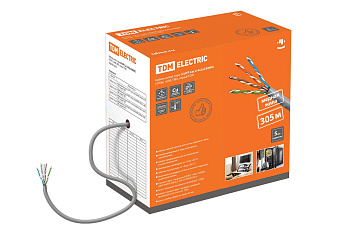 Кабель витая пара U/UTP Cat 6 4х2х23AWG (305м) solid, ПВХ, серый TDM