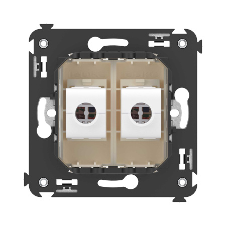 Компьютерная розетка RJ-45 без шторки в стену, кат.5е двойная, "Avanti", "Ванильная дымка" DKC