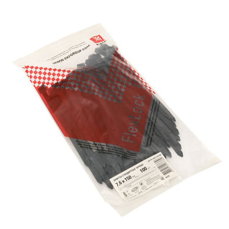 Хомут P6,6 стандартный (ч), 7,6x150 (100шт) FlexLock PROxima EKF