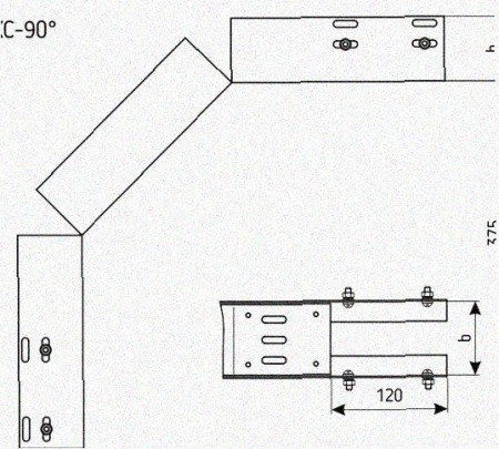 Лоток перфорированный КС 50х50-90 УХЛ1 для поворота трассы вниз на 90, горячее цинкование S1,5