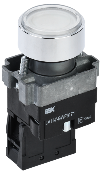 Кнопка управления LA167-BWF3171 d=22мм RC 1з с подсветкой белая IEK