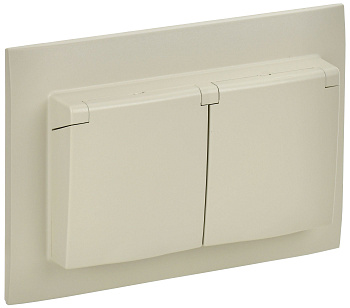 SKANDY Розетка 2-местная и крышкой 16А в сборе IP44 SK-R12B бежевый IEK