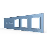 Панель для 2-х сенсорных выключателей и 3-х розеток, 3 клавиши (1+2), цвет синий, стекло Livolo