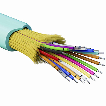 Кабель волоконно-оптич., расп.,арамидные упр.нити, внутр., нг(А)-HF, 18 ОВ, категорияOM3 (G.651.1) плотный буфер, 0,4 кН, барабан 2000 м DKC