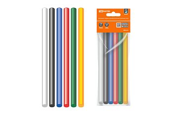 Клеевые стержни универсальные цветные, 7 мм x 100 мм, набор 6 шт, "Алмаз" TDM