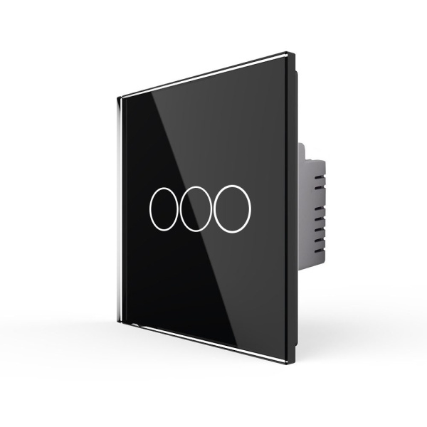 Трехклавишный сенсорный выключатель EU стандарт, 1 пост, цвет черный Livolo