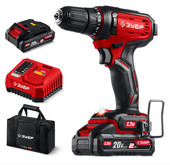 Дрель-шуруповерт, 20 В, 40 Н·м, 2 АКБ LMS (2 А·ч), сумка ЗУБР