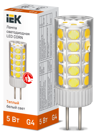 Лампа светодиодная CORN капсула 5Вт 12В 3000К керамика G4 IEK