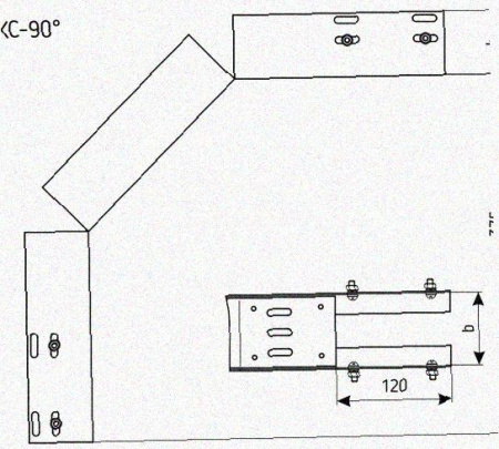 Лоток перфорированный КС 100х65-90 У3 для поворота трассы вниз на 90, окрашенный, S1,0