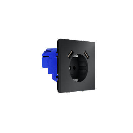 Розетка встраиваемая Voltum S70 с заземлением и защитными шторками, 16А, с USB, A+A, (графит)