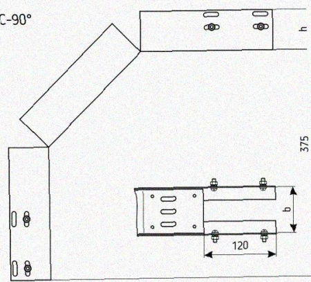 Лоток перфорированный КС 100х50-90 УХЛ1 для поворота трассы вниз на 90, оцинкованный лист S1,0