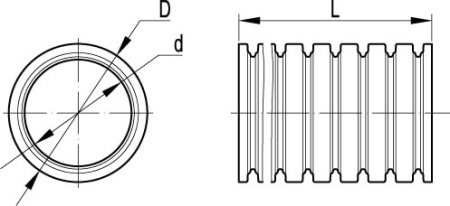 Труба ПА 6 гофр. DN7мм, ПВ-0, Dвн 6,8 мм, Dнар 10,1 мм, цвет тёмно-серый, без протяжки DKC