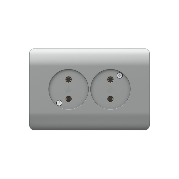 Розетка б/з со шторками двойная, 16А, серебряный NEW3-E CHINT