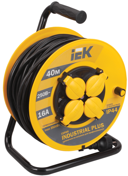 Катушка УК40 с термозащитой 4 места 2P+PE/40м 3х1,5мм2 IP44 INDUSTRIAL PLUS IEK