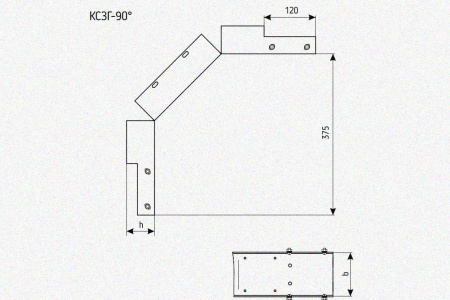 Лоток замковый глухой КСЗГ 400х65-90 УТ1,5 для поворота трассы вниз на 90, горячее цинкование, S1,0