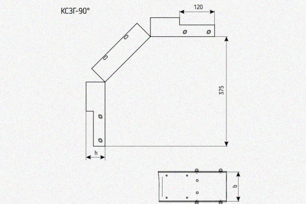Лоток замковый глухой КСЗГ 400х65-90 УТ1,5 для поворота трассы вниз на 90, горячее цинкование, S1,0