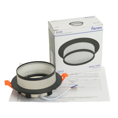 Светильник потолочный встраиваемый, 15W 230V GX53, черный, круг, без лампы, DL500 Feron