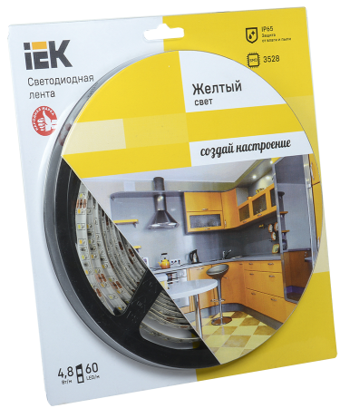 Лента светодиодная 5м блистер LSR-3528Y60-4.8-IP65-12V IEK-eco