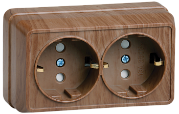 Розетка 2-местная ОУ РСш22-3-ОД с з/з с защитной шторкой 16А ОКТАВА дуб IEK